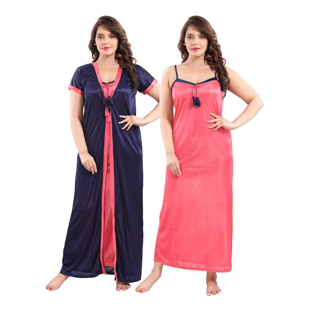 Comfortable Satin Nightwear with Gown and Tops