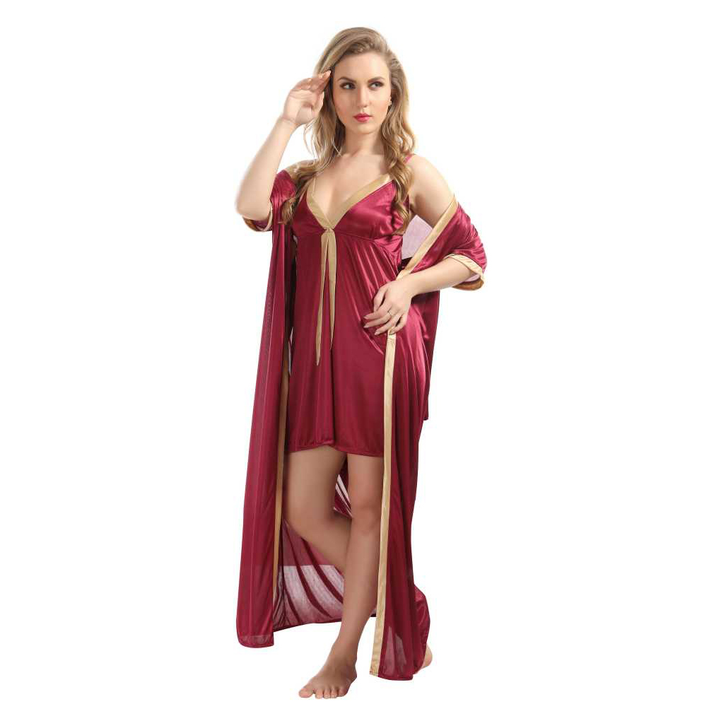 Fancy Satin Nightwear with Gown and Tops