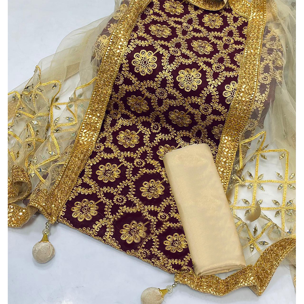 Charmingly Designed Semi Stitched Embroidered 3 PC