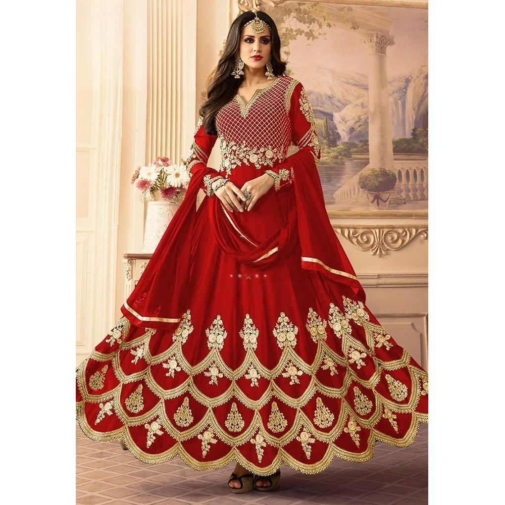 Fashionable Embroidered Georgette Long Floor Touch Anarkoli Party Dress