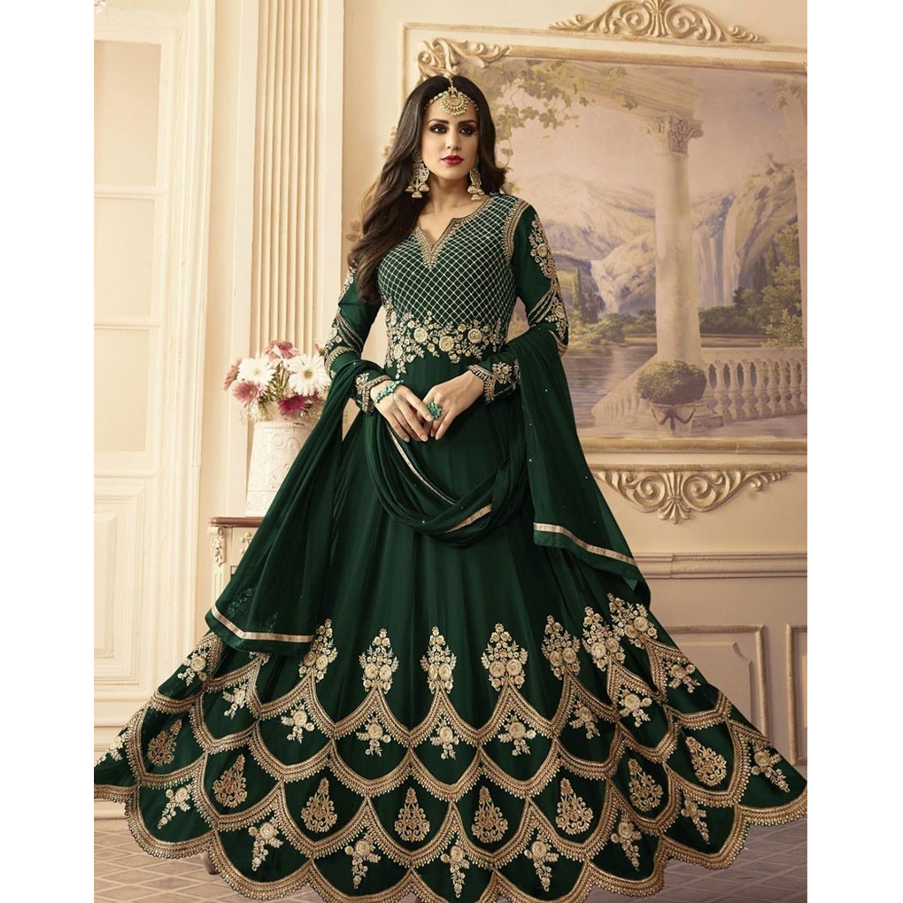Fashionable Embroidered Georgette Long Floor Touch Anarkoli Party Dress