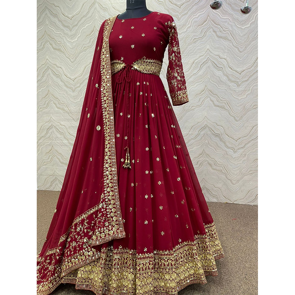 Premium Embroidered Georgette Long Floor Touch Anarkoli Party Dress