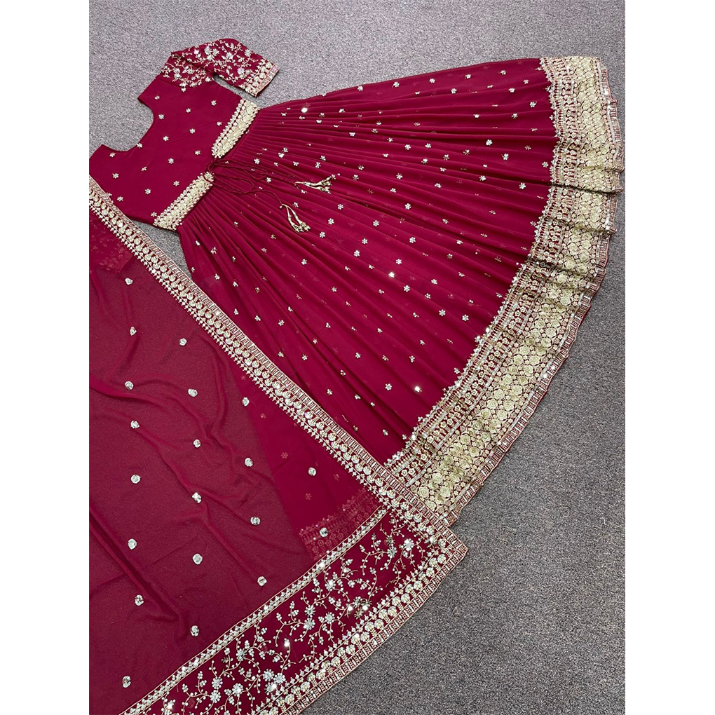 Premium Embroidered Georgette Long Floor Touch Anarkoli Party Dress
