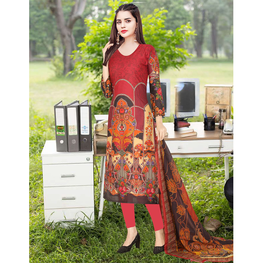 Genuine Cotton Digital Printed Unstitched Lon 3 Piece
