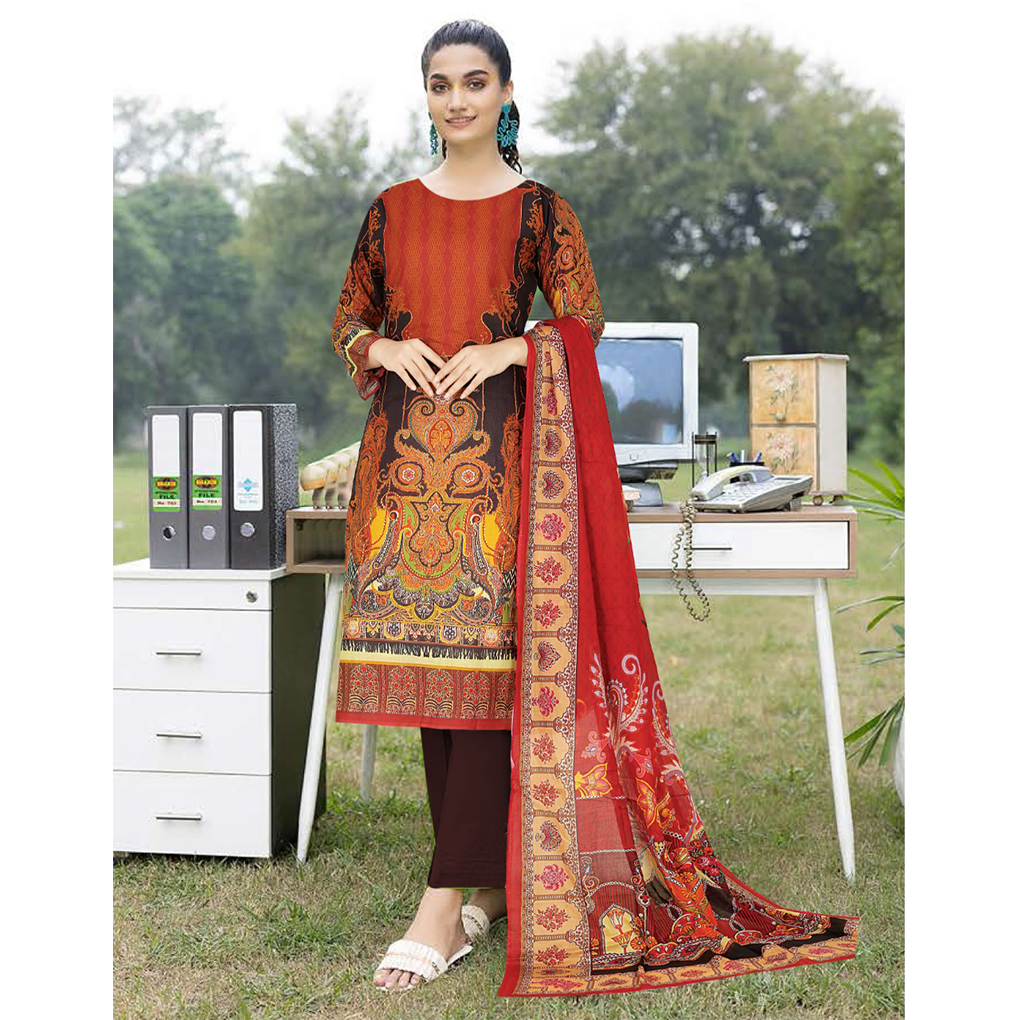 Genuine Cotton Digital Printed Unstitched Lon 3 Piece