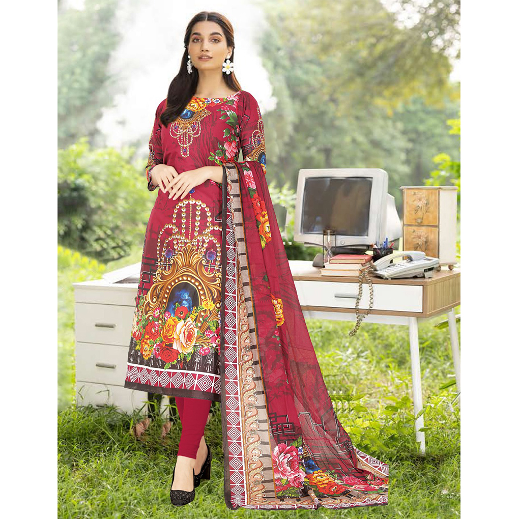 Genuine Cotton Digital Printed Unstitched Lon 3 Piece