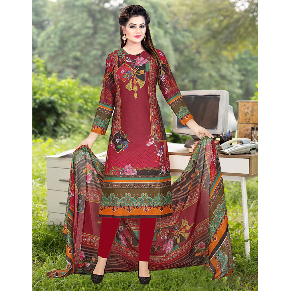 Genuine Cotton Digital Printed Unstitched Lon 3 Piece