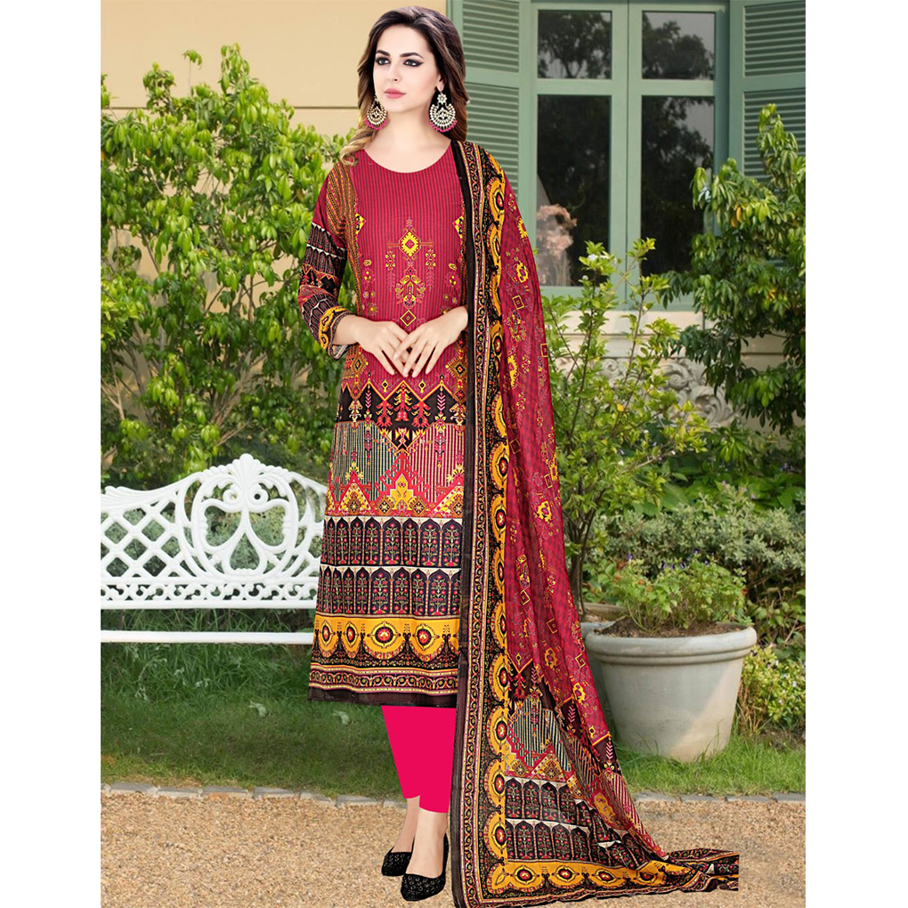 Genuine Cotton Digital Printed Unstitched Lon 3 Piece