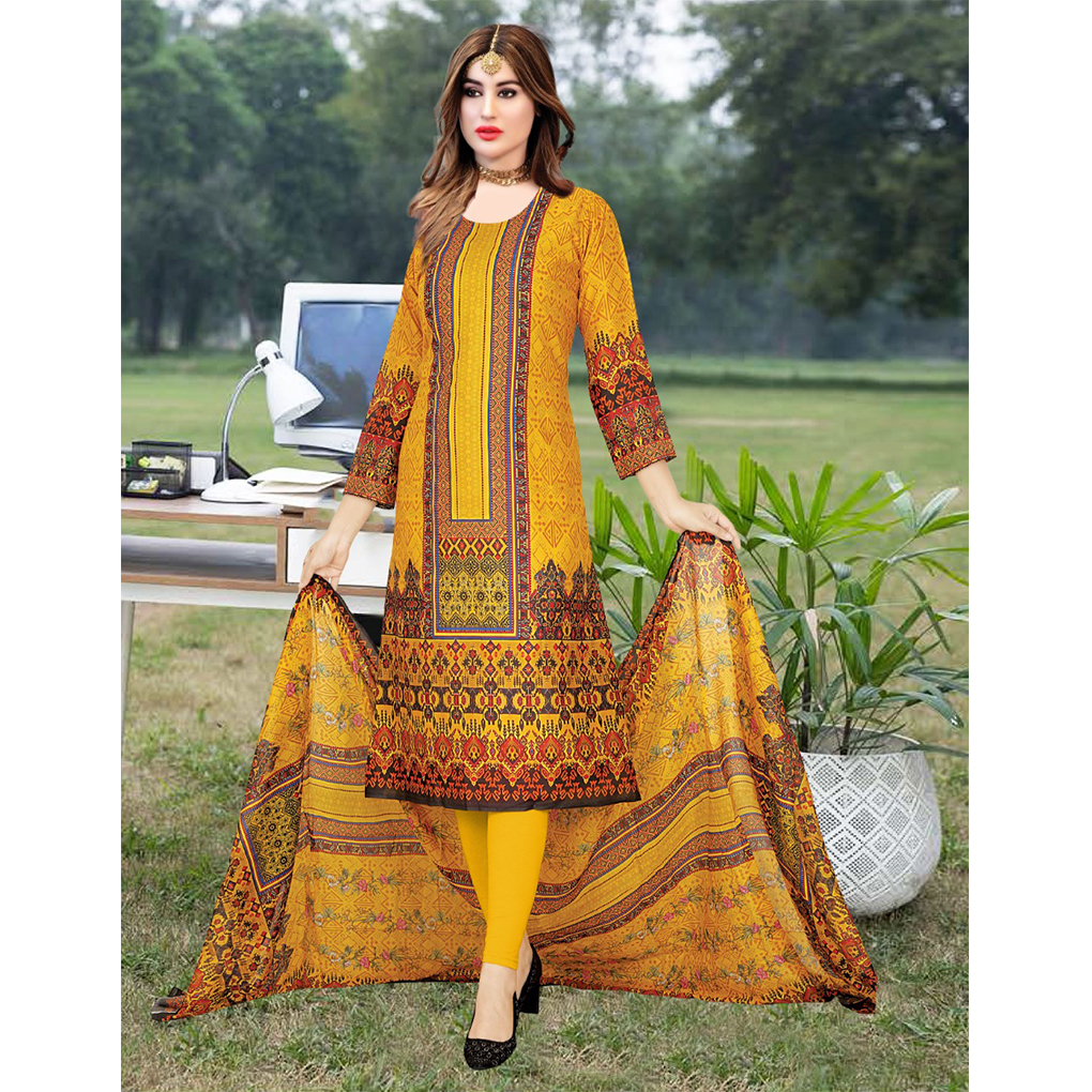 Genuine Cotton Digital Printed Unstitched Lon 3 Piece