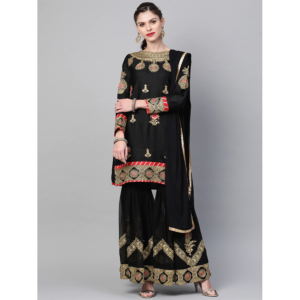Rusty Purple Black Embroidered Sharara Dress For Women